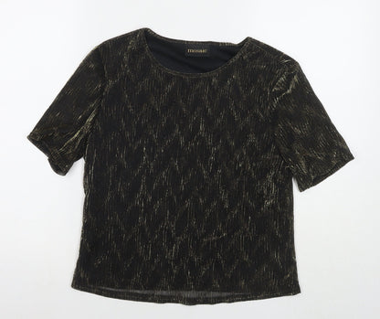 Mosaic Womens Black Nylon Basic T-Shirt Size 14 Round Neck - Glitter Detail