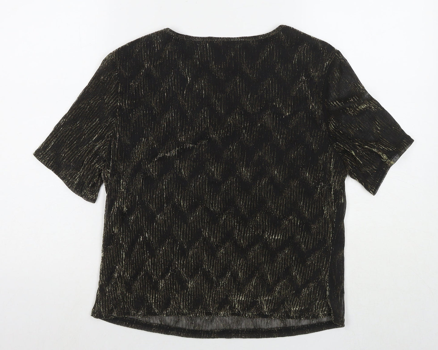 Mosaic Womens Black Nylon Basic T-Shirt Size 14 Round Neck - Glitter Detail