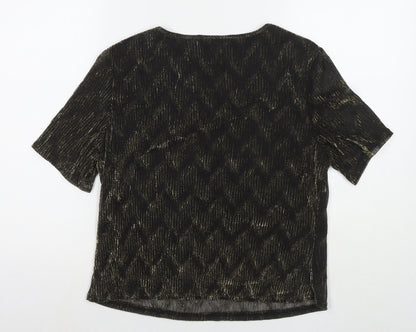Mosaic Womens Black Nylon Basic T-Shirt Size 14 Round Neck - Glitter Detail