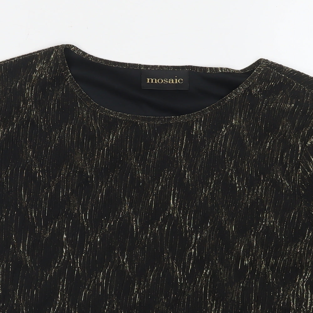 Mosaic Womens Black Nylon Basic T-Shirt Size 14 Round Neck - Glitter Detail