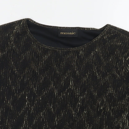 Mosaic Womens Black Nylon Basic T-Shirt Size 14 Round Neck - Glitter Detail