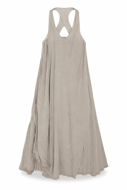 Front view of ASOS women’s beige viscose tank dress, size UK 8, round neck pullover