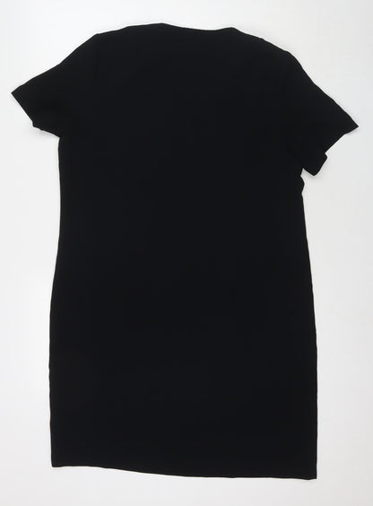 Marks and Spencer Womens Black Polyester A-Line Size 14 V-Neck Pullover