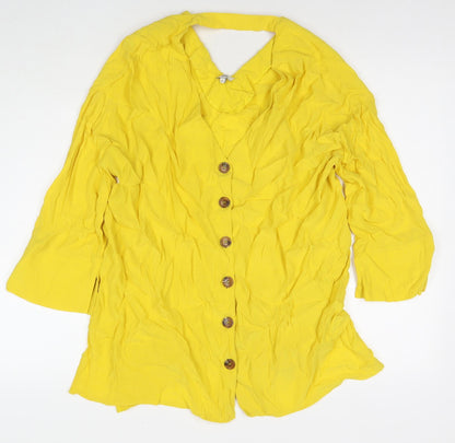 Womens UK Size 10 River Island Yellow Tunic Button-Up