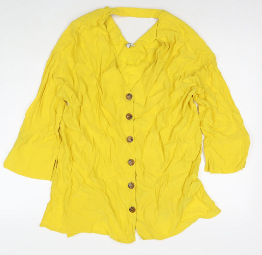 Womens UK Size 10 River Island Yellow Tunic Button-Up