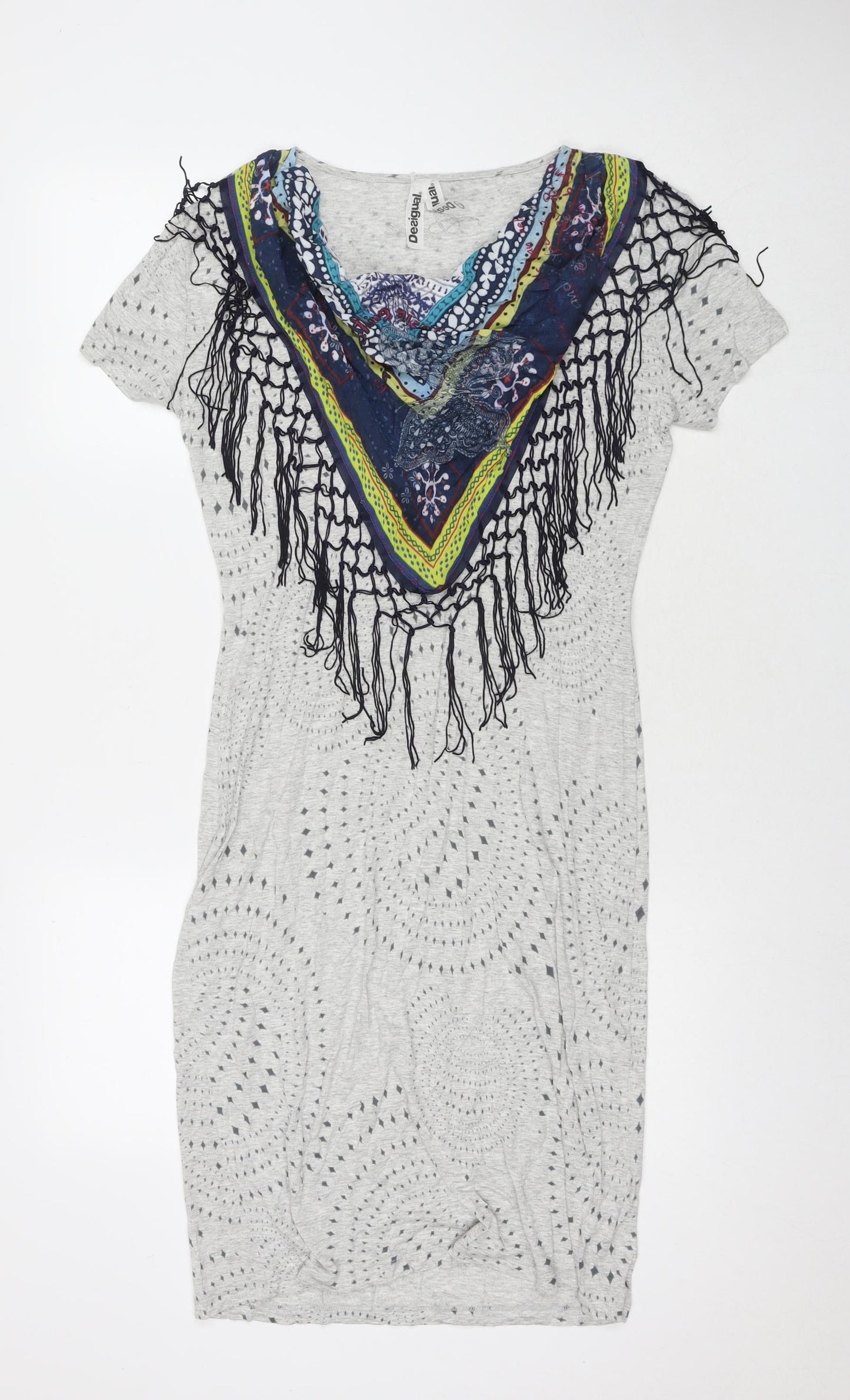 Desigual Womens Grey Viscose T-Shirt Dress Size L Round Neck Pullover