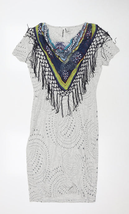 Desigual Womens Grey Viscose T-Shirt Dress Size L Round Neck Pullover