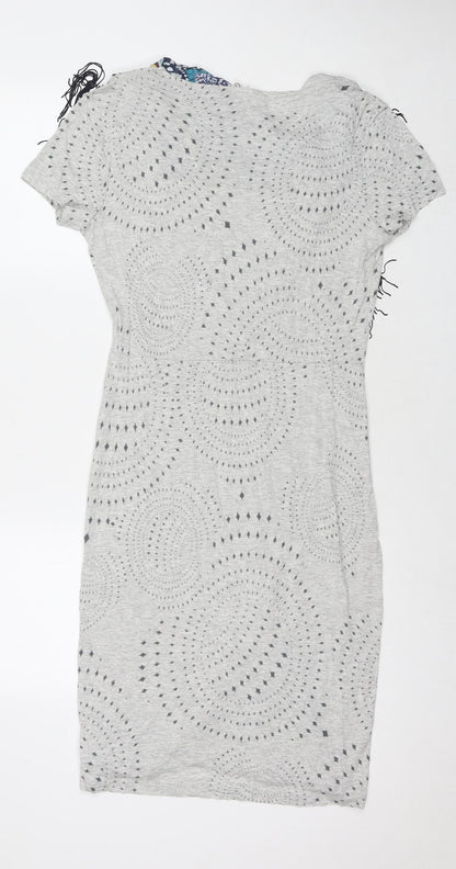 Desigual Womens Grey Viscose T-Shirt Dress Size L Round Neck Pullover