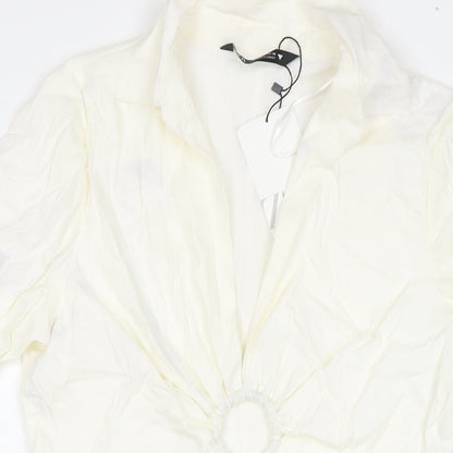 Zara Womens White Viscose T-Shirt Dress Size L Collared Zip