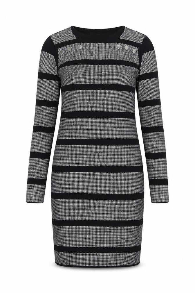 Allyson Womens Black Viscose Bodycon Size M Round Neck Pullover - Embellishment Detail