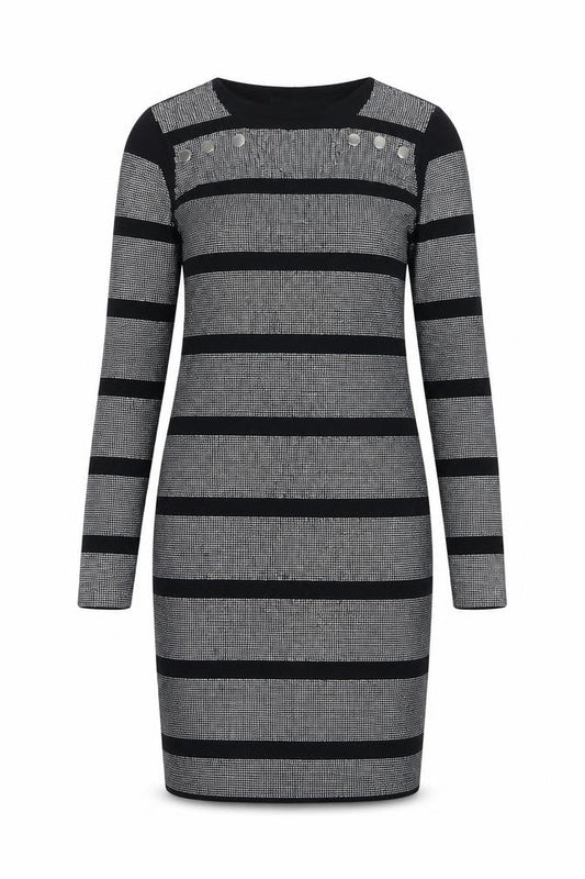 Allyson Womens Black Viscose Bodycon Size M Round Neck Pullover - Embellishment Detail