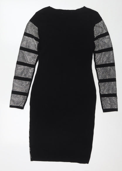 Allyson Womens Black Viscose Bodycon Size M Round Neck Pullover - Embellishment Detail