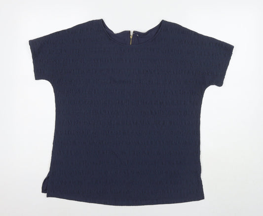 Marks and Spencer Womens Blue Viscose Basic T-Shirt Size 12 Round Neck
