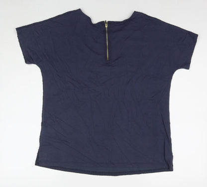 Marks and Spencer Womens Blue Viscose Basic T-Shirt Size 12 Round Neck