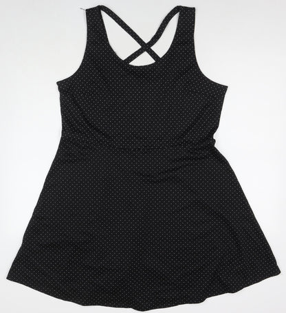 H&M Womens Black Polka Dot Cotton Fit & Flare Size XL Round Neck Pullover
