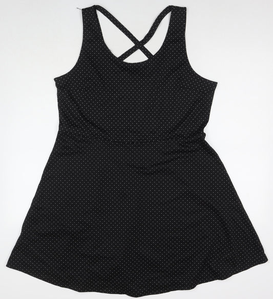 H&M Womens Black Polka Dot Cotton Fit & Flare Size XL Round Neck Pullover