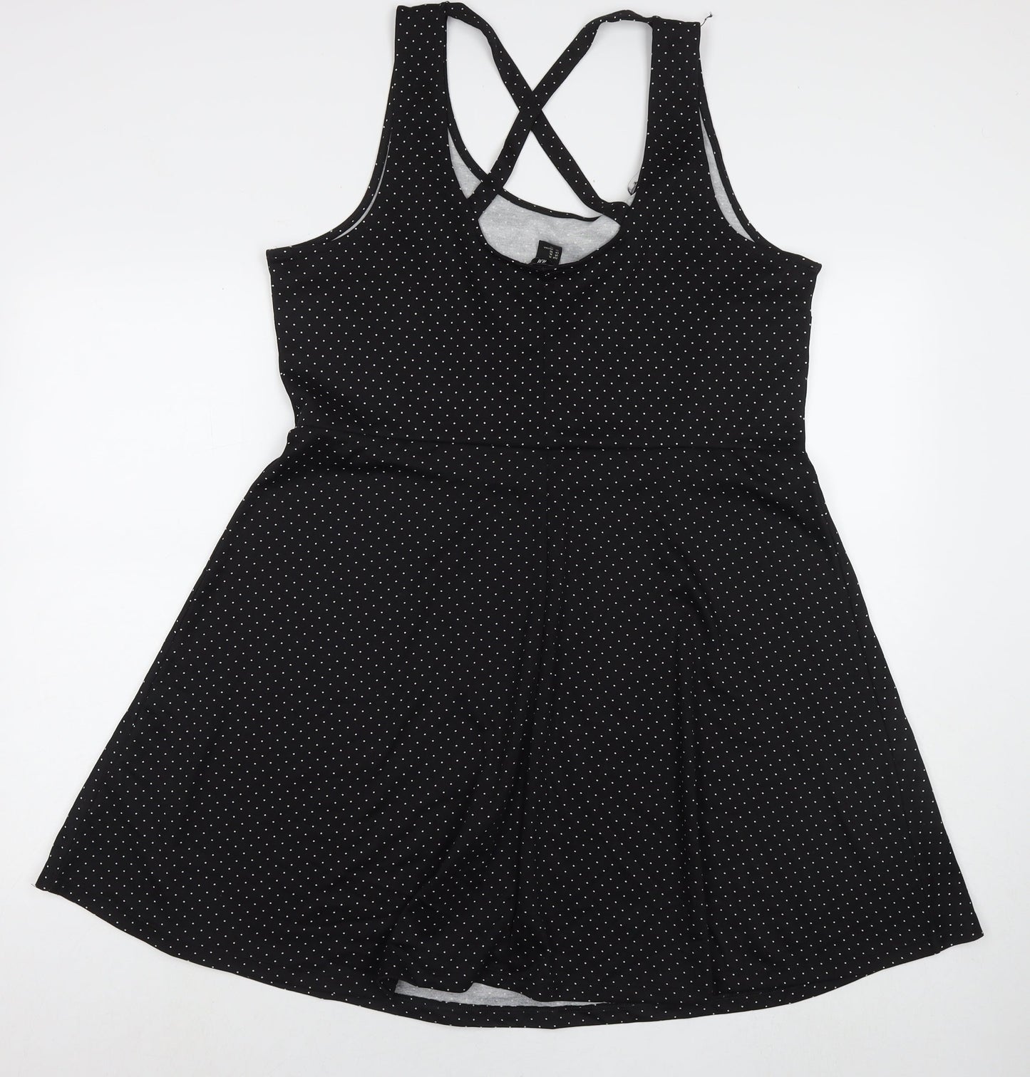 H&M Womens Black Polka Dot Cotton Fit & Flare Size XL Round Neck Pullover
