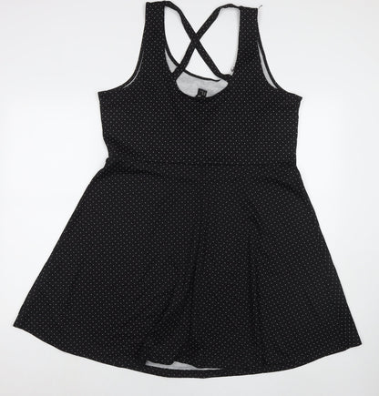 H&M Womens Black Polka Dot Cotton Fit & Flare Size XL Round Neck Pullover