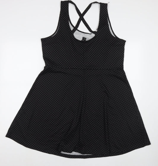 H&M Womens Black Polka Dot Cotton Fit & Flare Size XL Round Neck Pullover