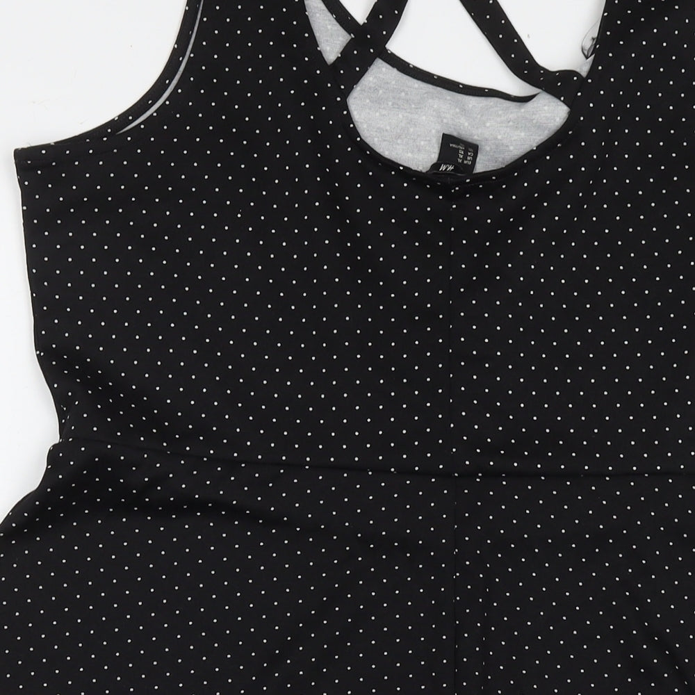 H&M Womens Black Polka Dot Cotton Fit & Flare Size XL Round Neck Pullover