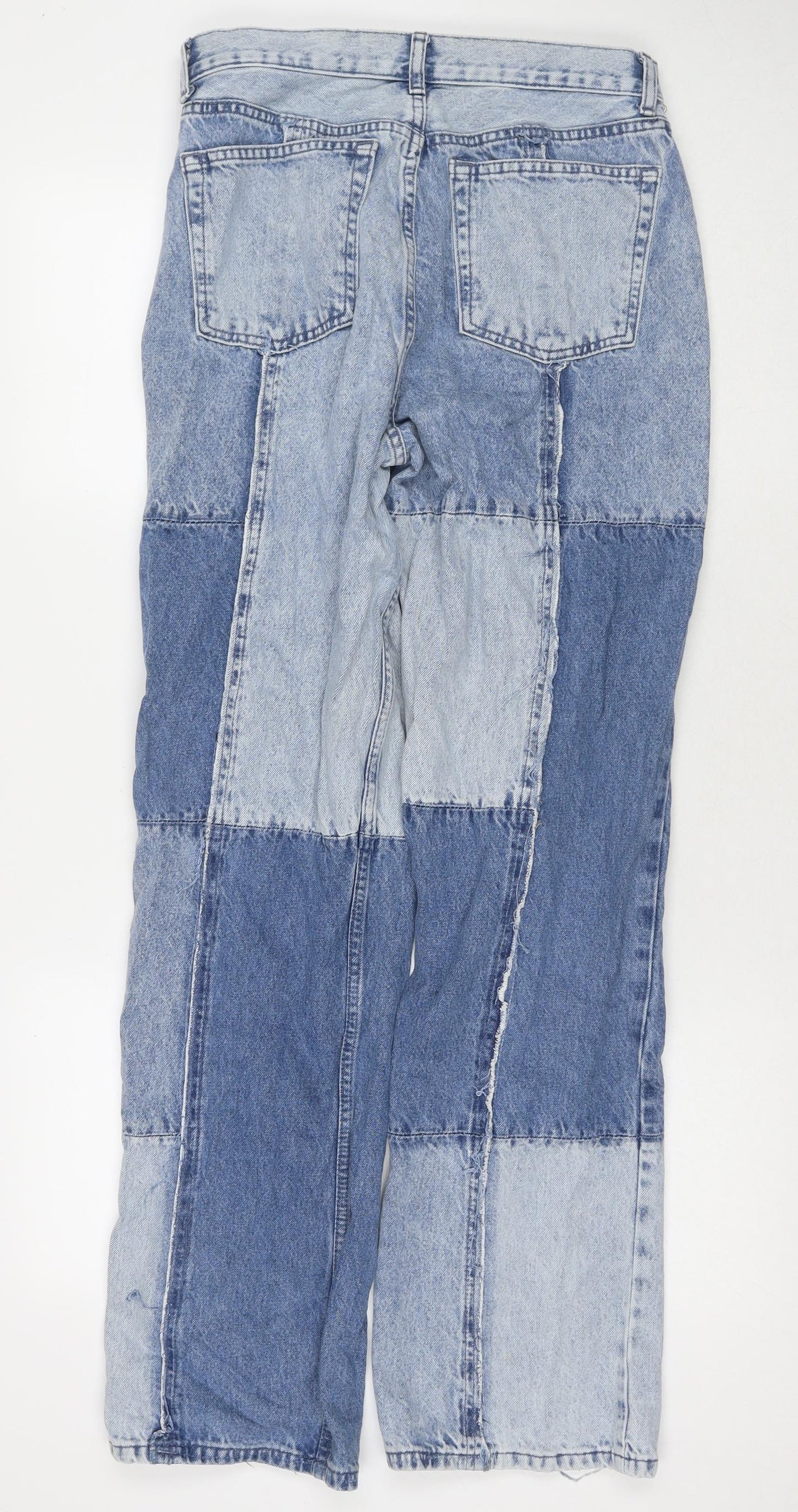 Topshop Womens Blue Cotton Straight Jeans Size 30 in L32 in Regular Zip - Patched Pattern