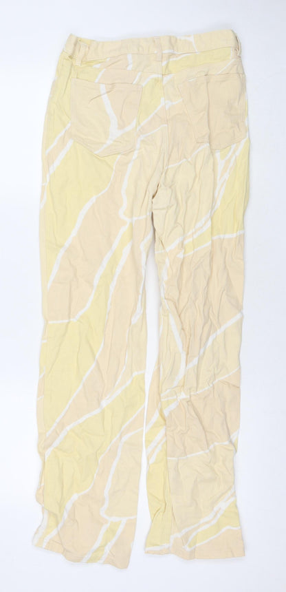 Monki Womens Yellow Geometric Cotton Straight Jeans Size 10 L29 in Regular Zip