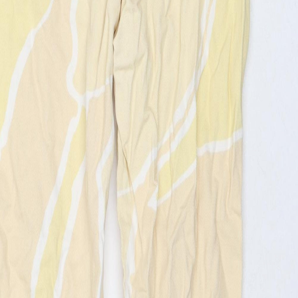 Monki Womens Yellow Geometric Cotton Straight Jeans Size 10 L29 in Regular Zip