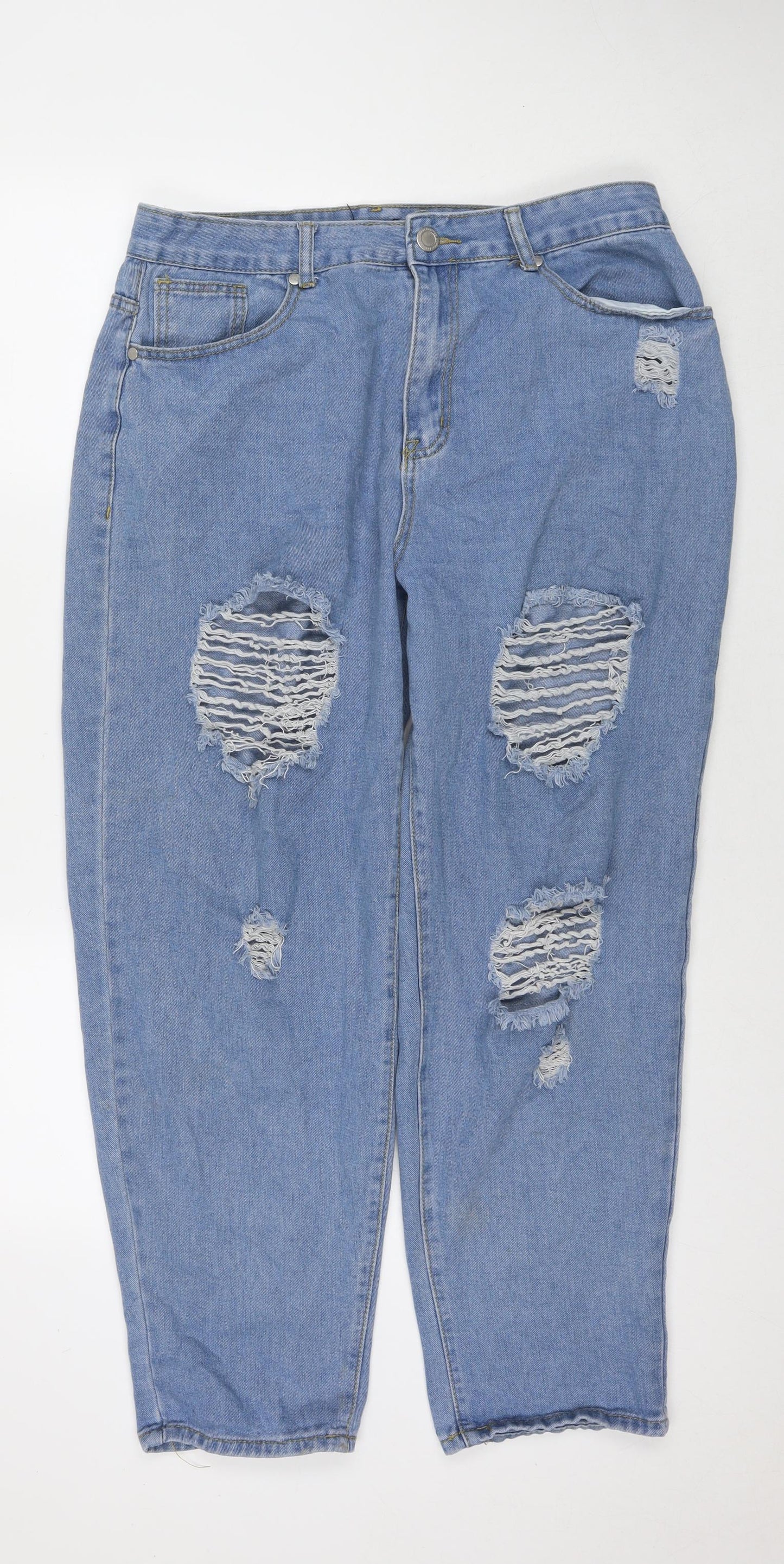 Boohoo Womens Blue Cotton Mom Jeans Size 16 L28 in Regular Zip