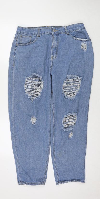 Boohoo Womens Blue Cotton Mom Jeans Size 16 L28 in Regular Zip