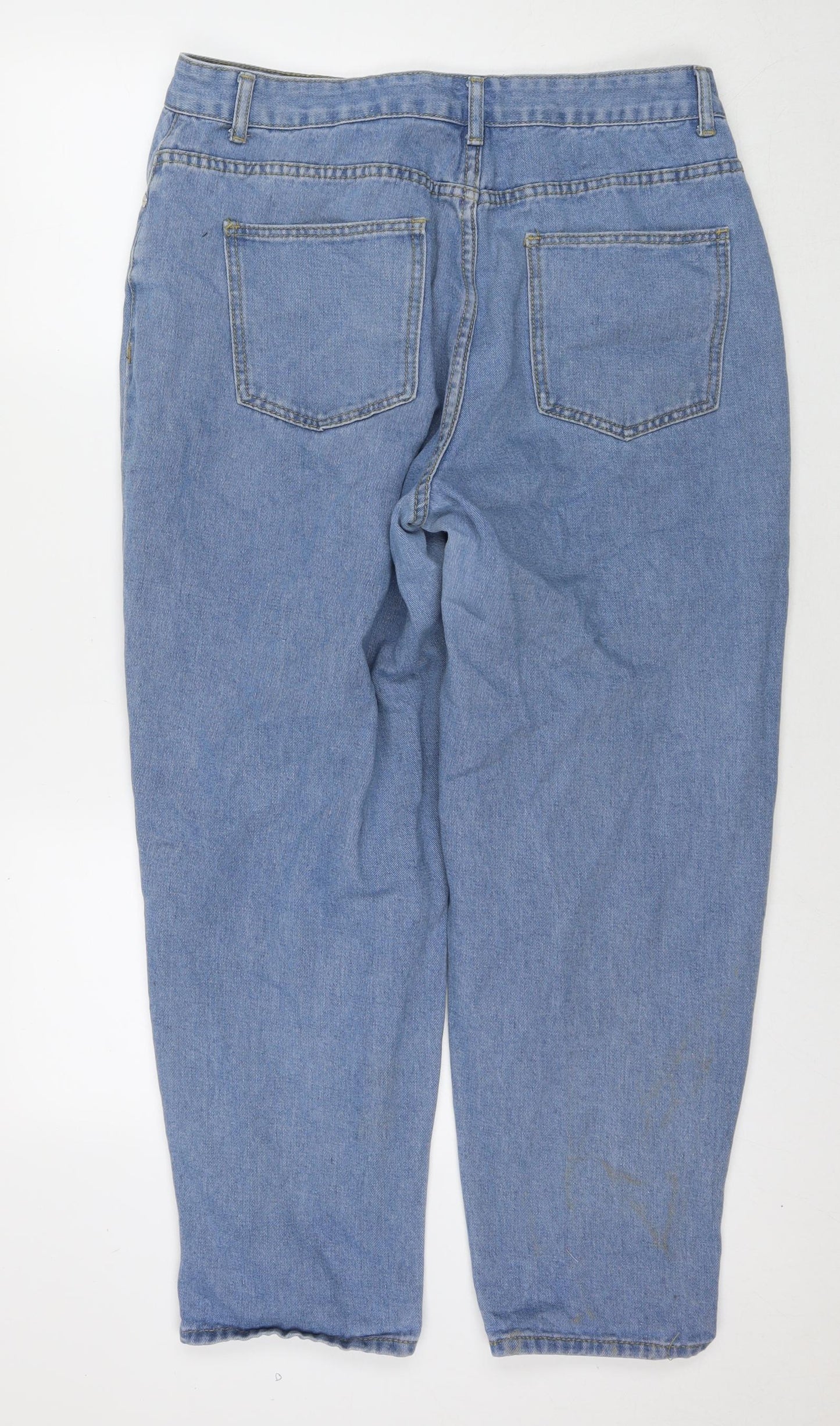 Boohoo Womens Blue Cotton Mom Jeans Size 16 L28 in Regular Zip