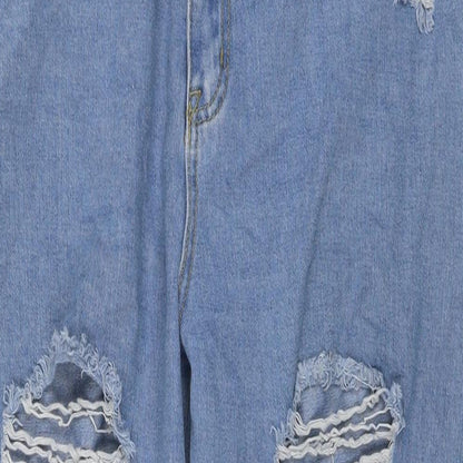 Boohoo Womens Blue Cotton Mom Jeans Size 16 L28 in Regular Zip