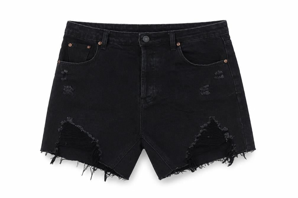 Signature8 Womens Black Cotton Basic Shorts Size L L6 in Regular Button - Raw Hem, Destressed