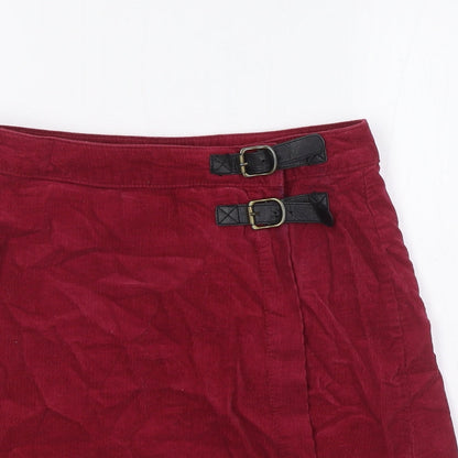 George Womens Red Cotton Wrap Skirt Size 8 Buckle