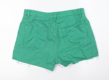 Urban Revivo Womens Green Cotton Bermuda Shorts Size 14 Regular Button - Raw Hem