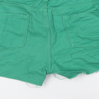 Urban Revivo Womens Green Cotton Bermuda Shorts Size 14 Regular Button - Raw Hem