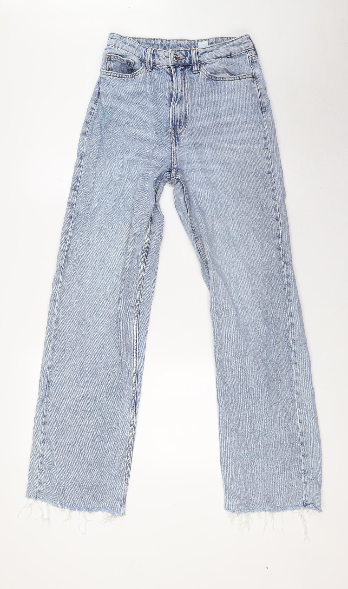 &Denim Womens Blue Cotton Wide-Leg Jeans Size 8 L31 in Regular Button - Raw Hem