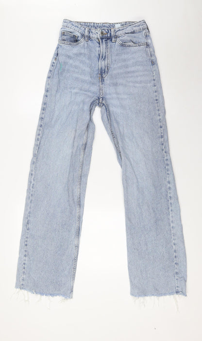 &Denim Womens Blue Cotton Wide-Leg Jeans Size 8 L31 in Regular Button - Raw Hem