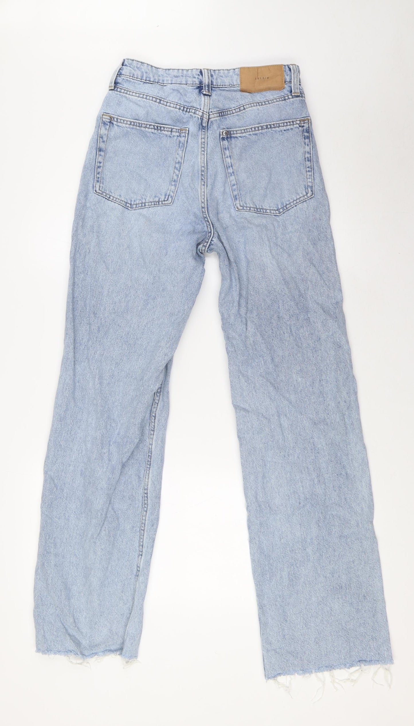 &Denim Womens Blue Cotton Wide-Leg Jeans Size 8 L31 in Regular Button - Raw Hem
