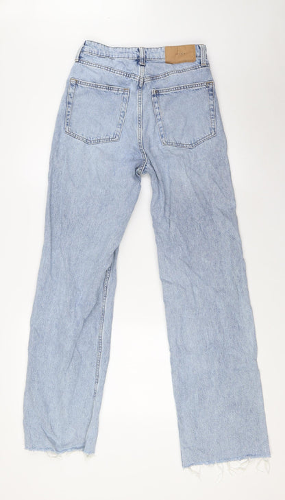 &Denim Womens Blue Cotton Wide-Leg Jeans Size 8 L31 in Regular Button - Raw Hem