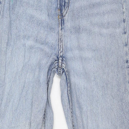 &Denim Womens Blue Cotton Wide-Leg Jeans Size 8 L31 in Regular Button - Raw Hem