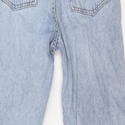 &Denim Womens Blue Cotton Wide-Leg Jeans Size 8 L31 in Regular Button - Raw Hem