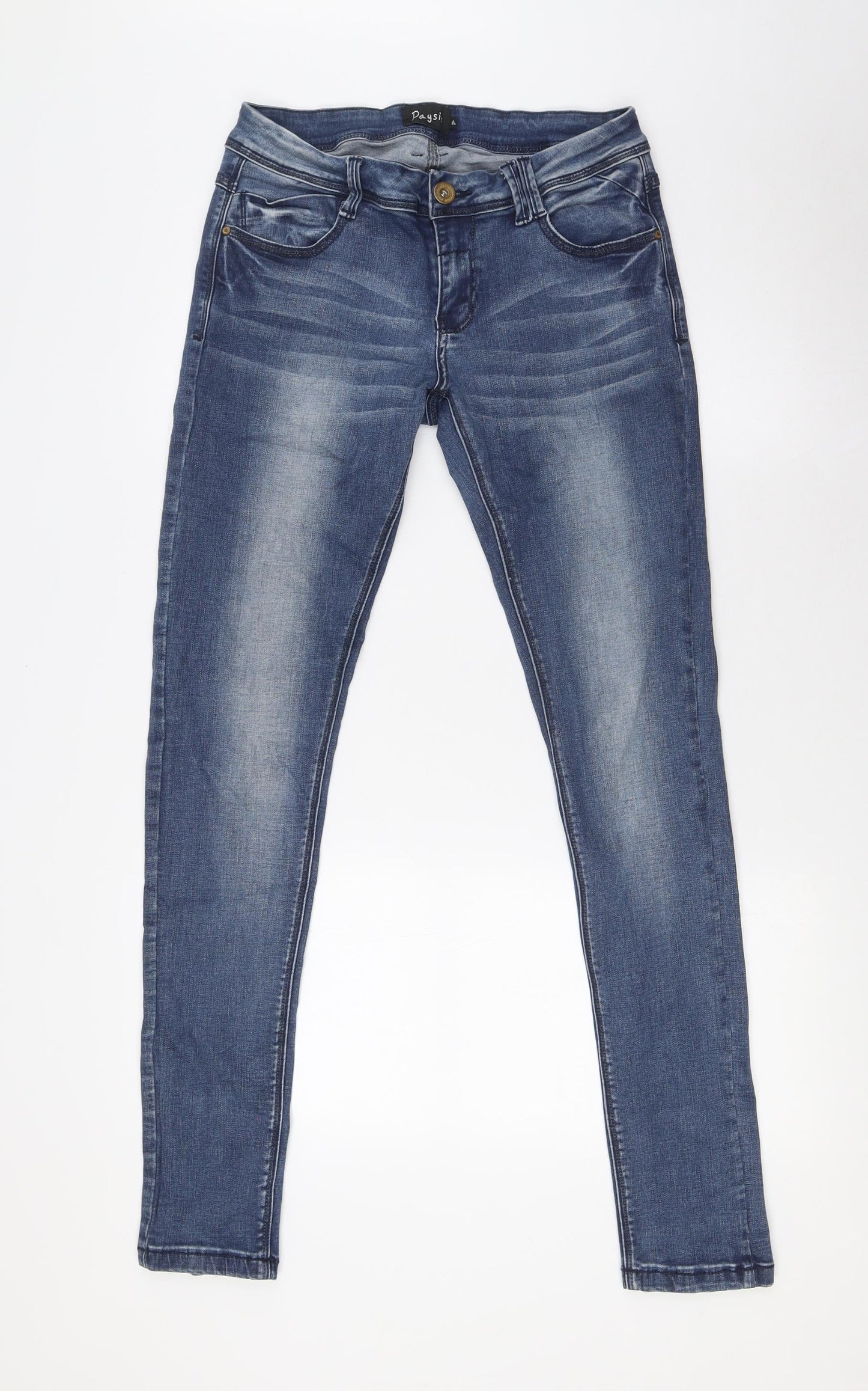 Daysie Womens Blue Cotton Skinny Jeans Size 12 L32 in Slim Button - Ankle Detail