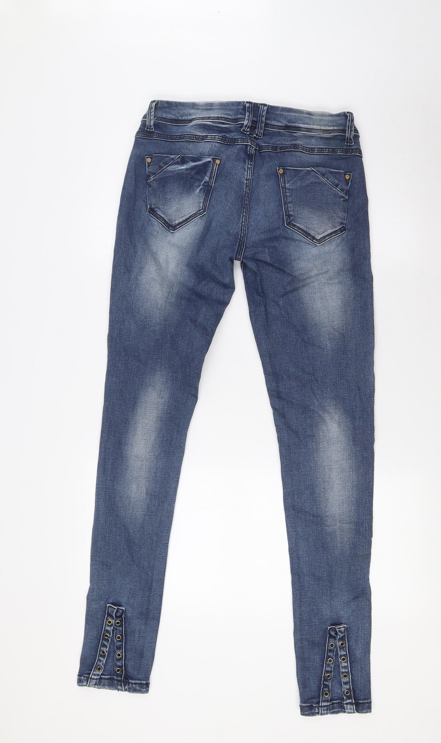 Daysie Womens Blue Cotton Skinny Jeans Size 12 L32 in Slim Button - Ankle Detail