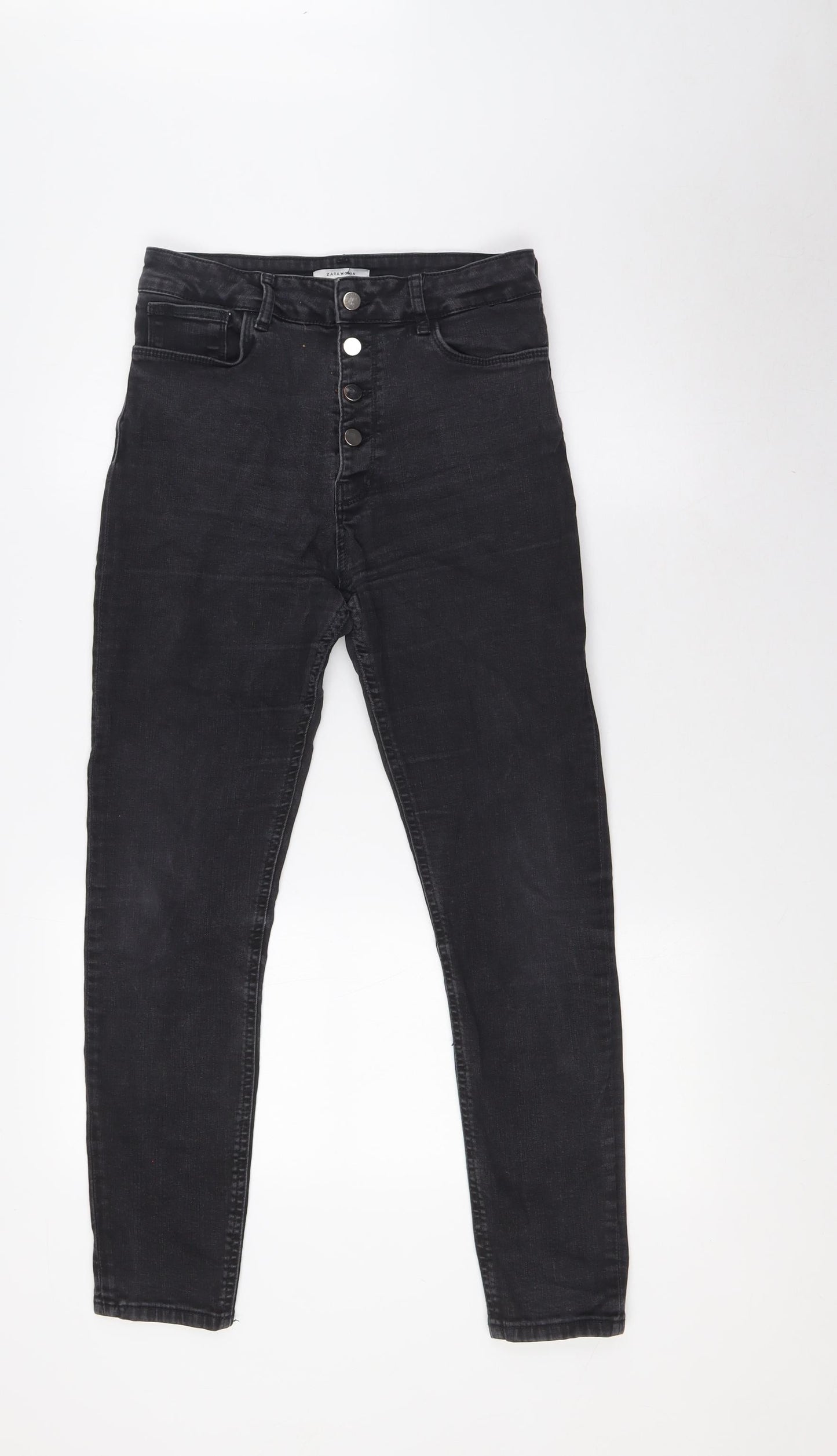 Zara Womens Black Cotton Skinny Jeans Size 8 L27 in Regular Button - High Waist