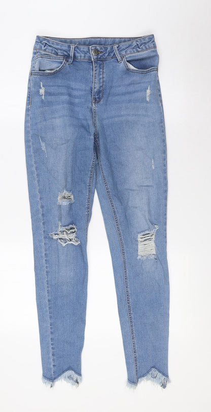 Candy Girls Blue Cotton Jegging Jeans Size 16 Years L27 in Slim Button - Raw Hem, Destressed