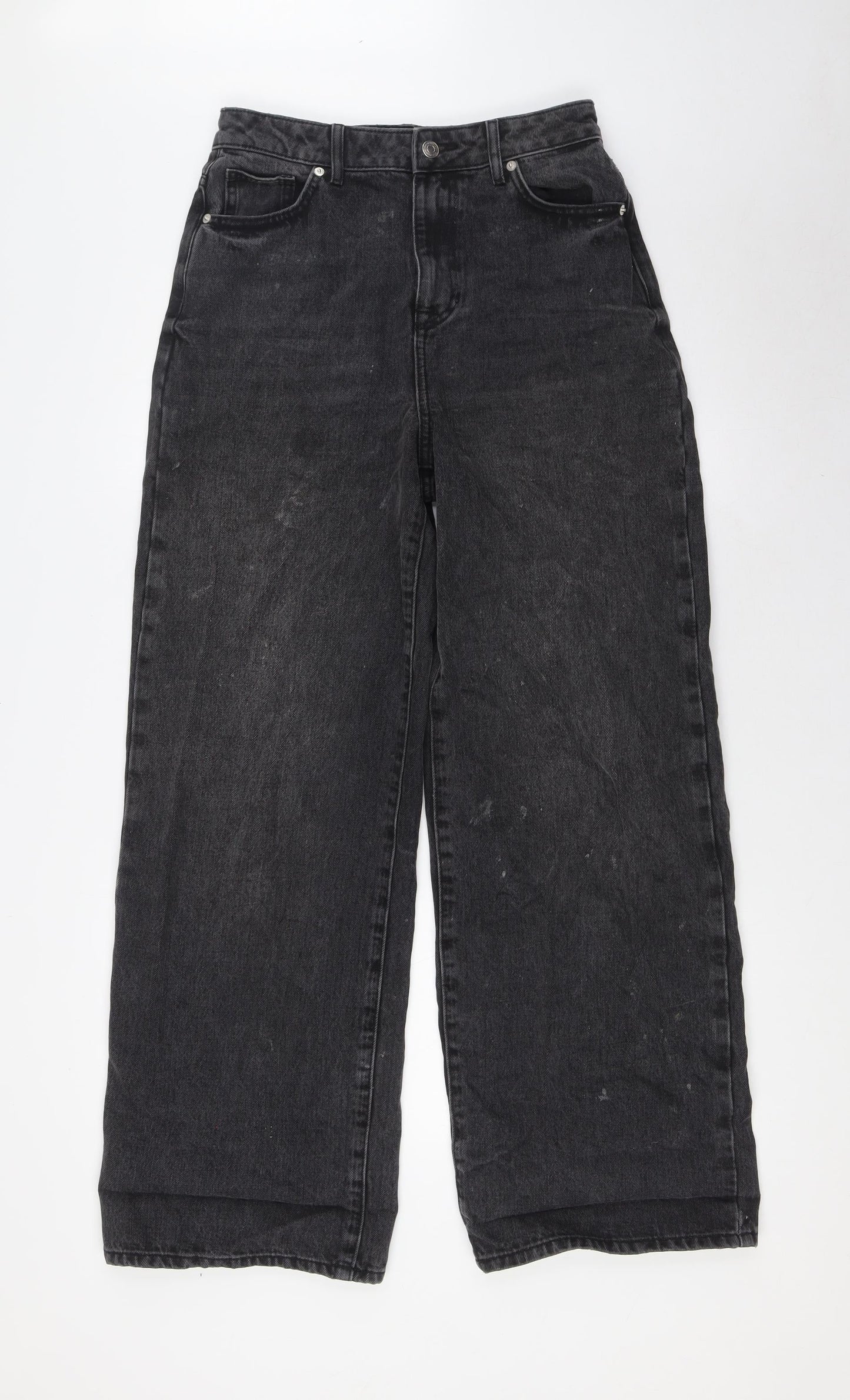 New Look Womens Black Cotton Wide-Leg Jeans Size 8 L31 in Regular Button