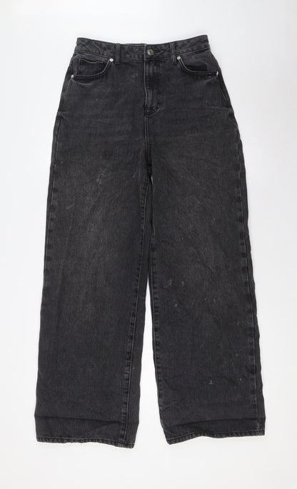 New Look Womens Black Cotton Wide-Leg Jeans Size 8 L31 in Regular Button