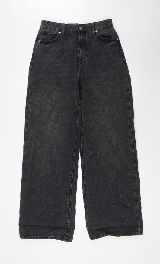 New Look Womens Black Cotton Wide-Leg Jeans Size 8 L31 in Regular Button