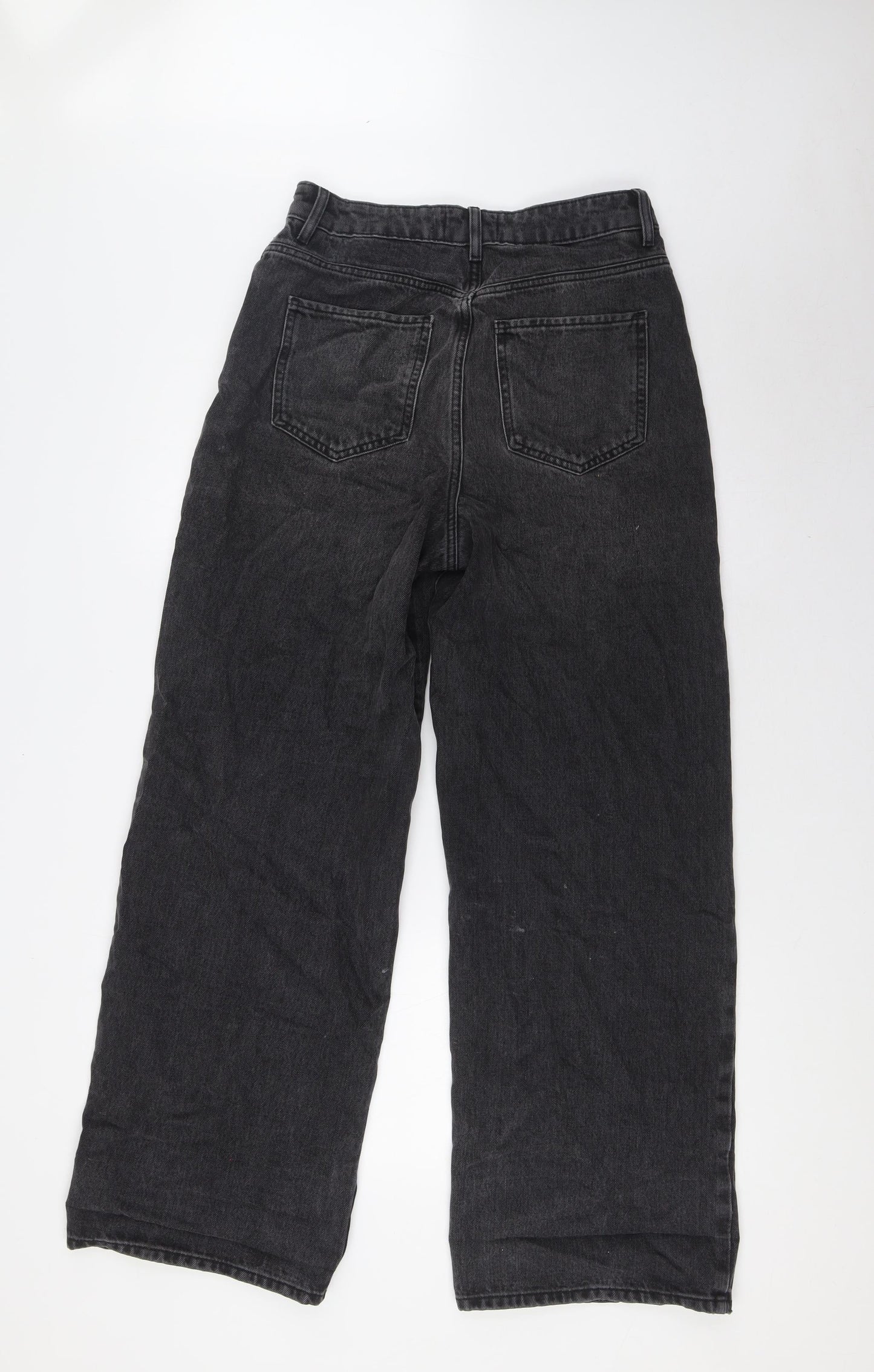 New Look Womens Black Cotton Wide-Leg Jeans Size 8 L31 in Regular Button
