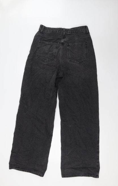 New Look Womens Black Cotton Wide-Leg Jeans Size 8 L31 in Regular Button